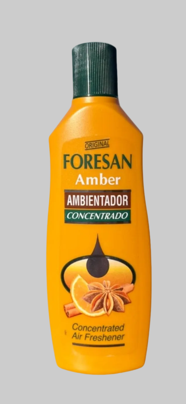 A bottle of Foresan Amber Concentrado Air Freshener, citrus & cinnamon. Uk