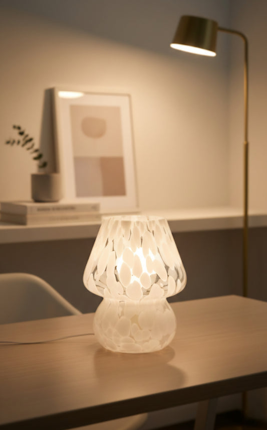 White Mushroom Table Lamp – Confetti Pattern – Modern Bedside Lamp – Terrazzo Style Home Lighting UK